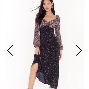 NWT✨Nasty Gal Floral & Polkadot Midi Dress
